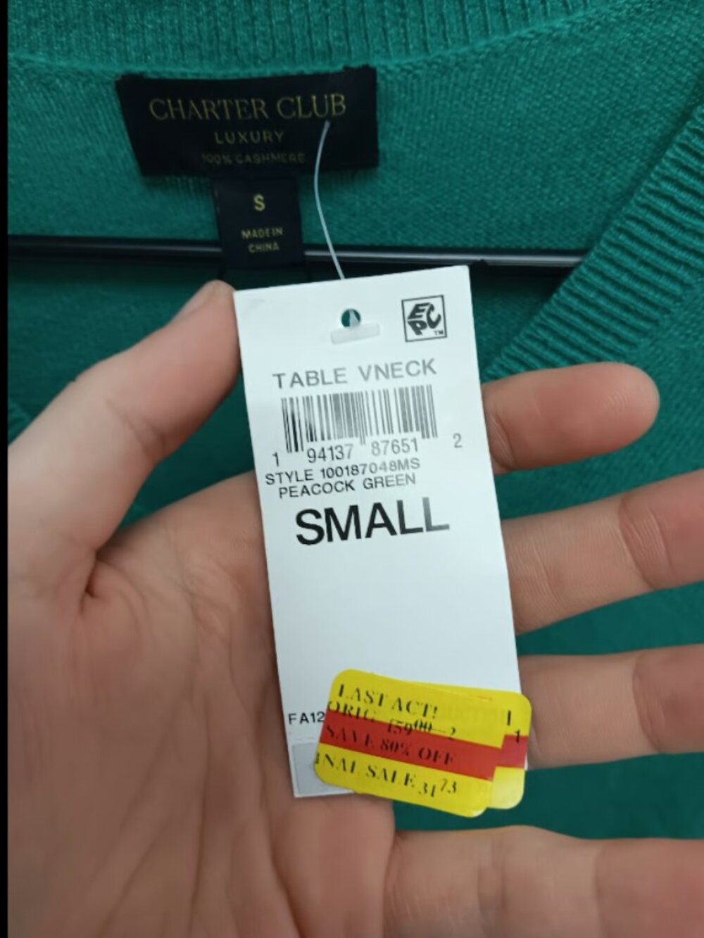 Women's Charter Club Green V-Neck Sweater Size Small ORG $159 NWT - Picture 5 of 5